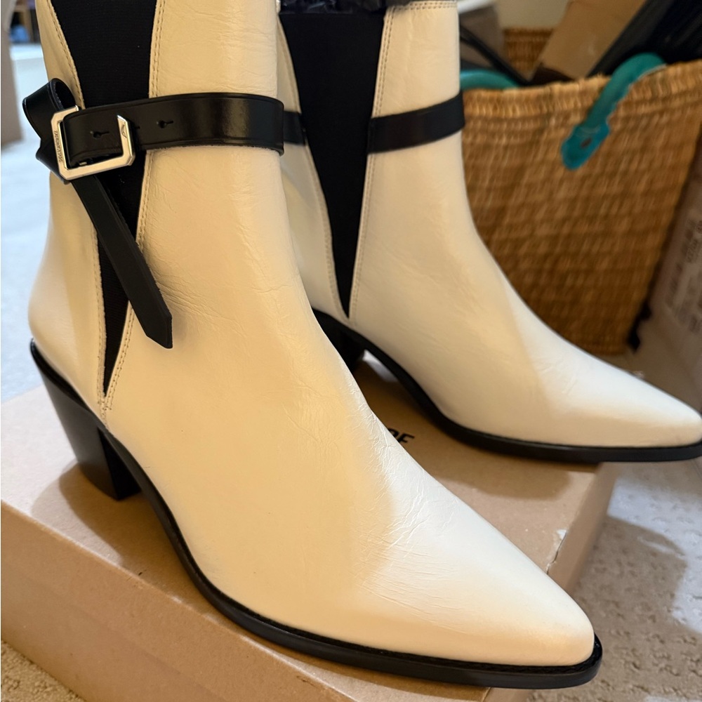 Zadig and Voltaire Cream Ankle Boots with Black Accents -NWT